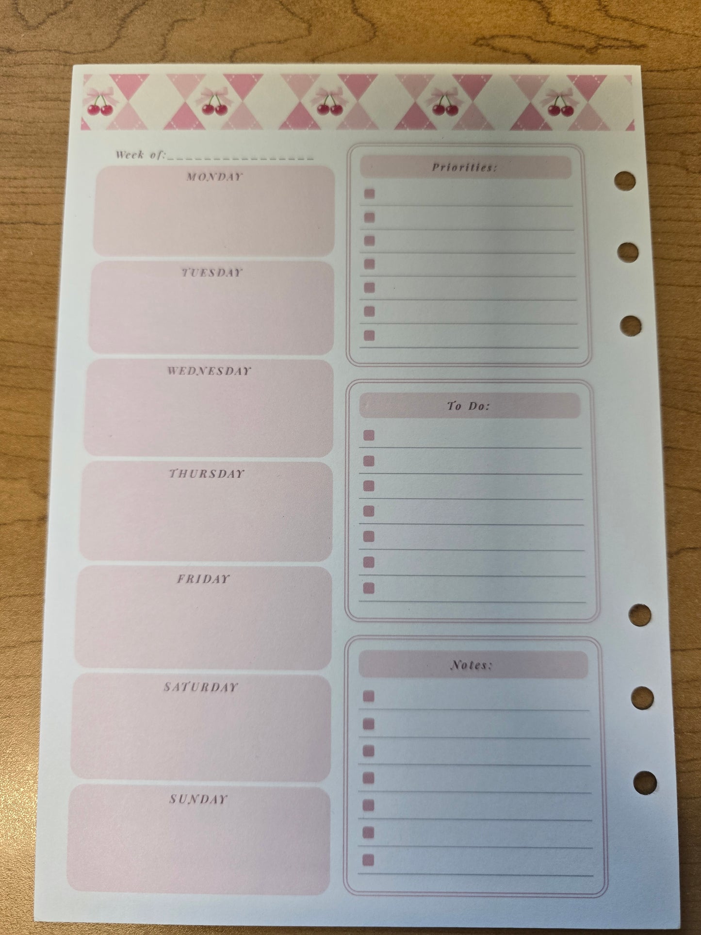 Cherries & Bows Undated Weekly