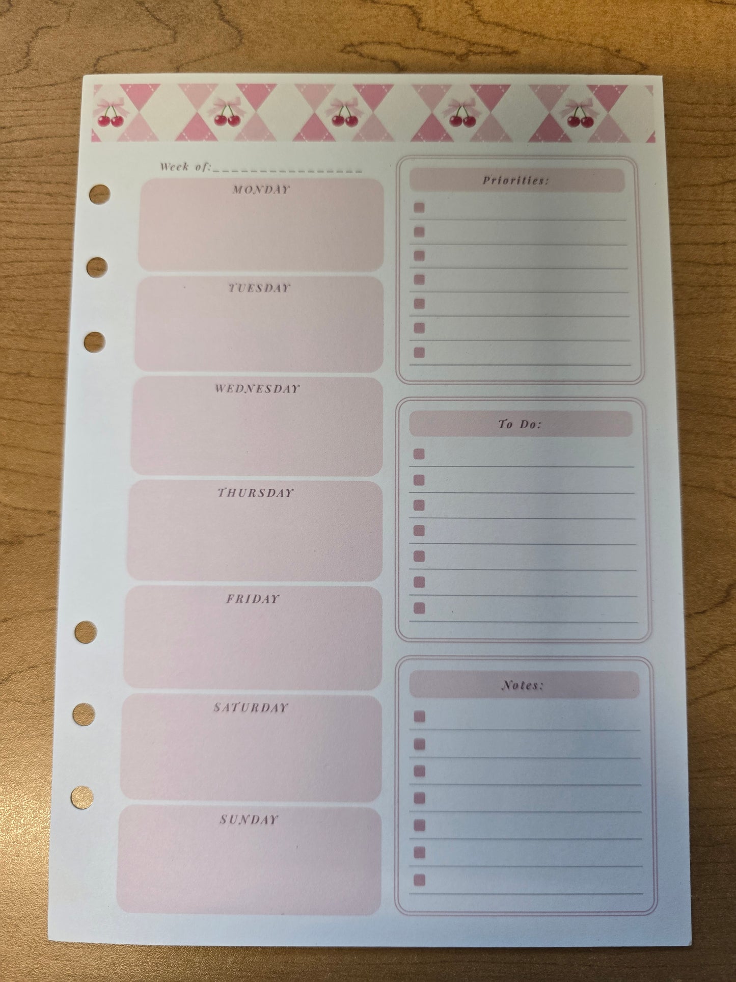 Cherries & Bows Undated Weekly